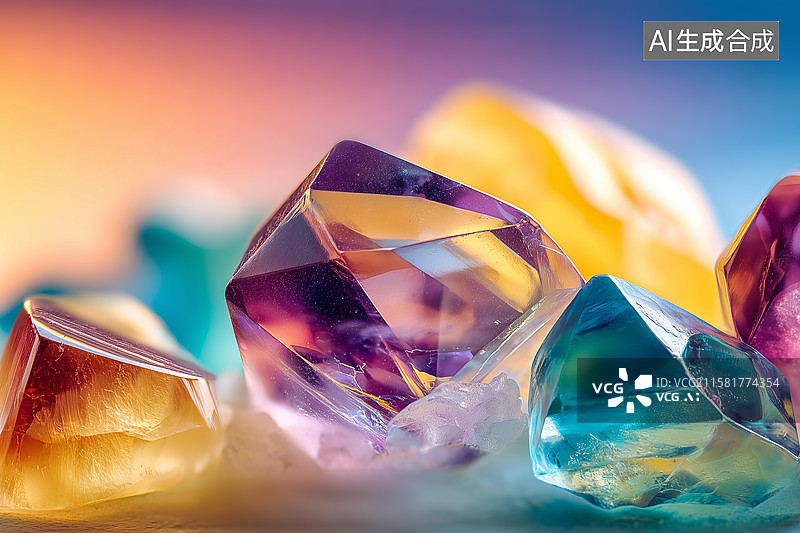 【AI数字艺术】彩色的石英水晶晶体特写图片素材