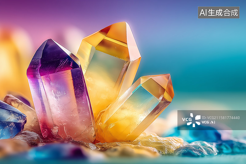 【AI数字艺术】彩色的石英水晶晶体特写图片素材