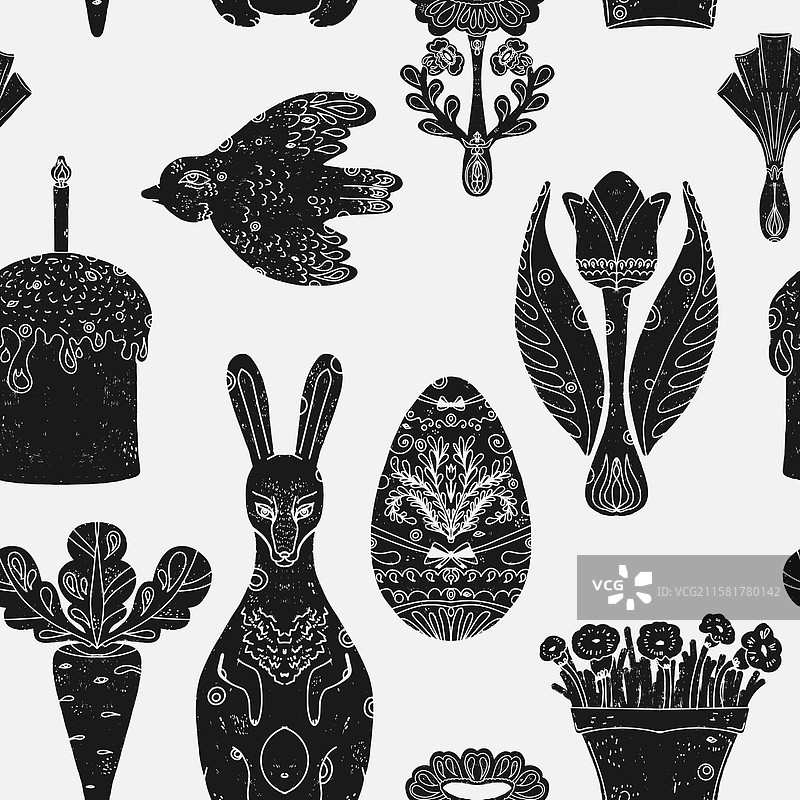 无缝复活节图案与装饰性彩蛋图片素材