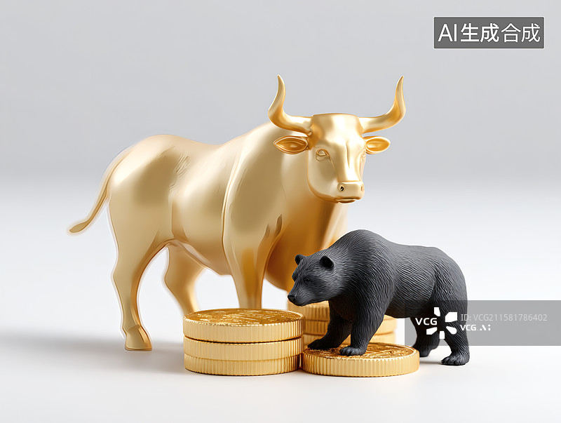 【AI数字艺术】金融牛市熊市和黄金组合图片素材