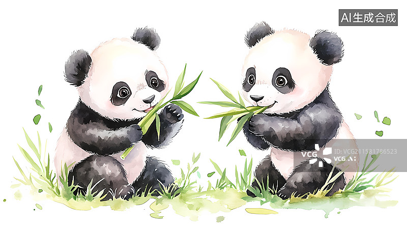 【AI数字艺术】水彩熊猫插画图片素材