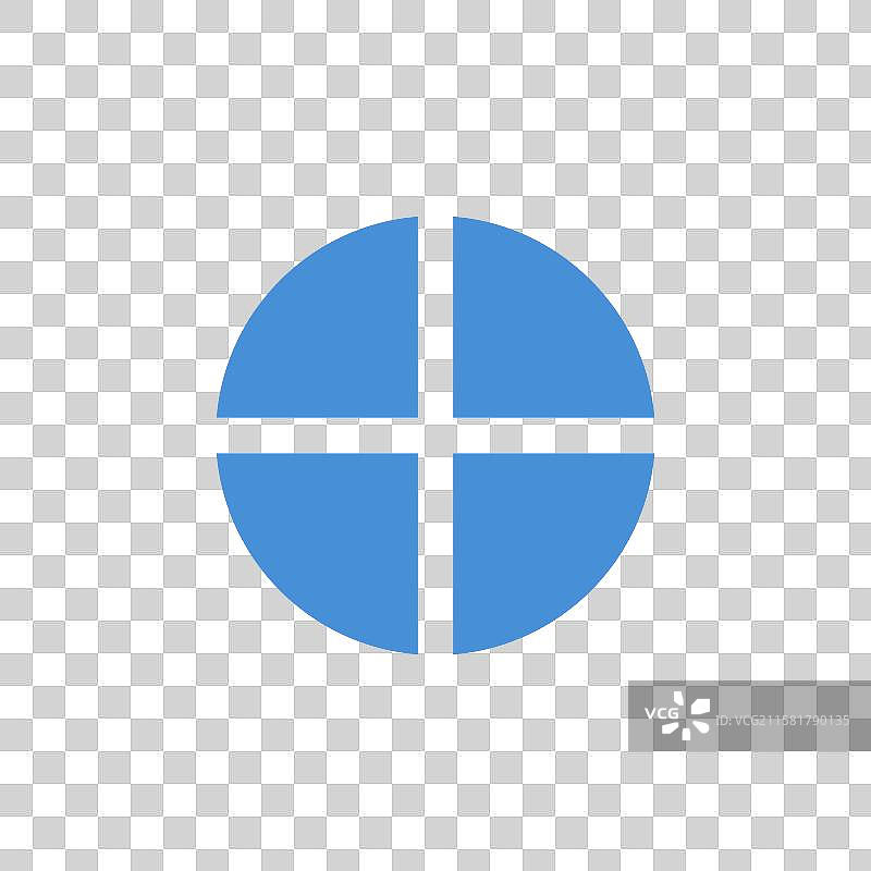 蓝色圆形被分成四个相等的部分图片素材