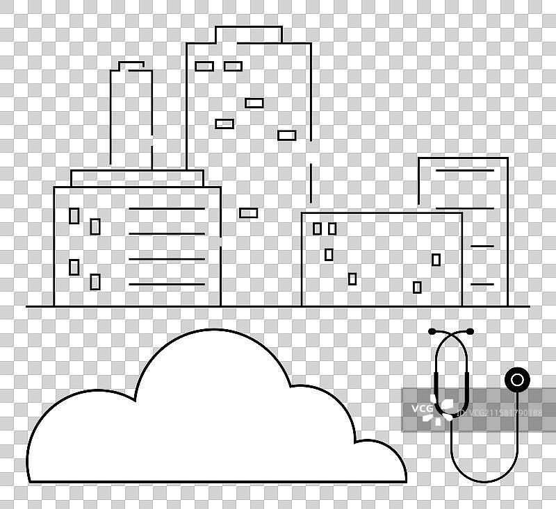 城市天际线与云朵和听诊器图片素材