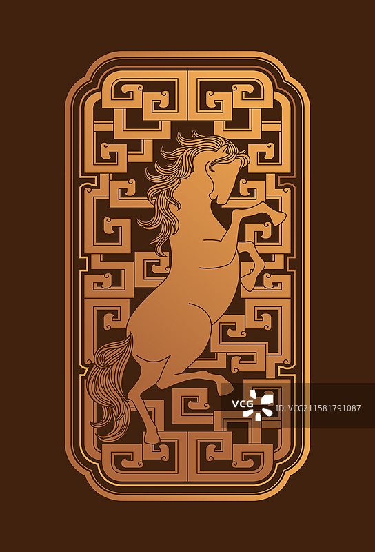 马年插画中式图案图片素材