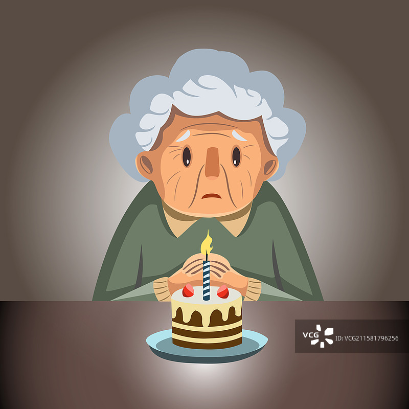 悲伤的老年女性的生日画作图片素材