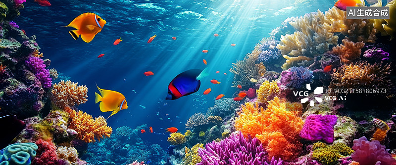 【AI数字艺术】海底珊瑚礁与热带鱼图片素材