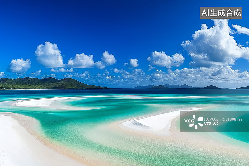 【AI数字艺术】热带海滩的碧海蓝天图片素材