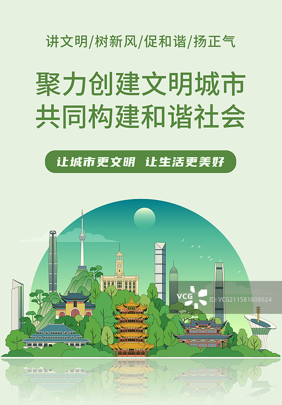 武汉城市建筑矢量描边插画图片素材