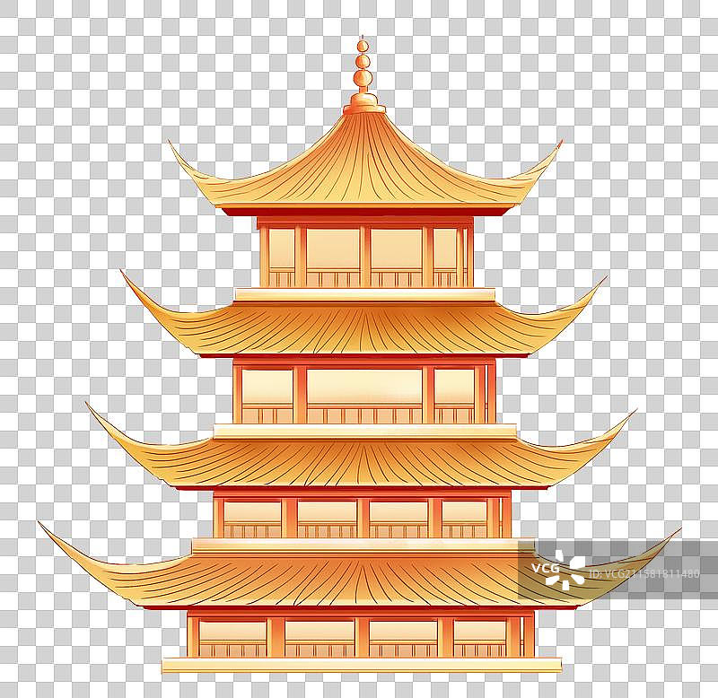 金色古风建筑插画元素图片素材