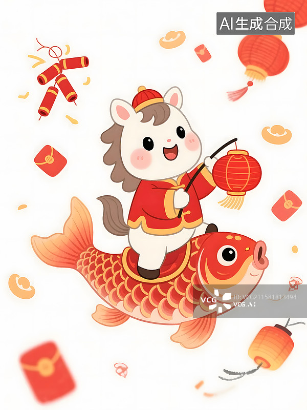 【AI数字艺术】农历新年马年锦鲤形象图片素材