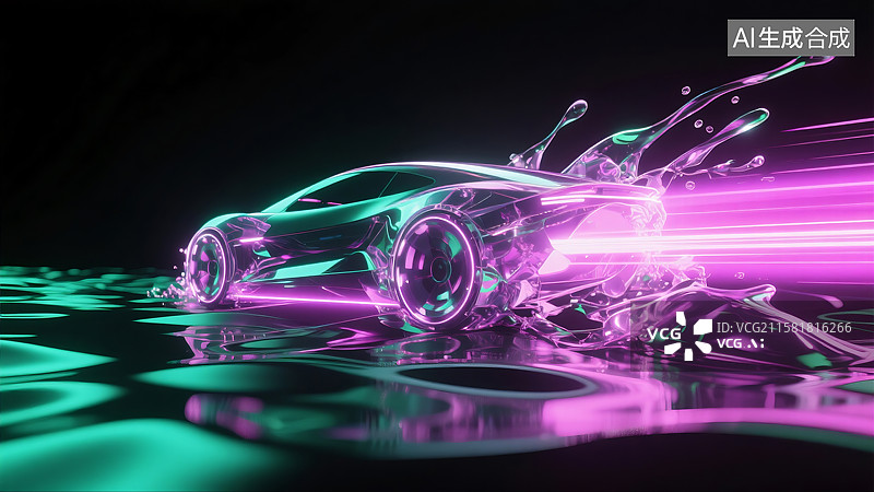 【AI数字艺术】全息色流体新能源汽车电动汽车概念三维图图片素材