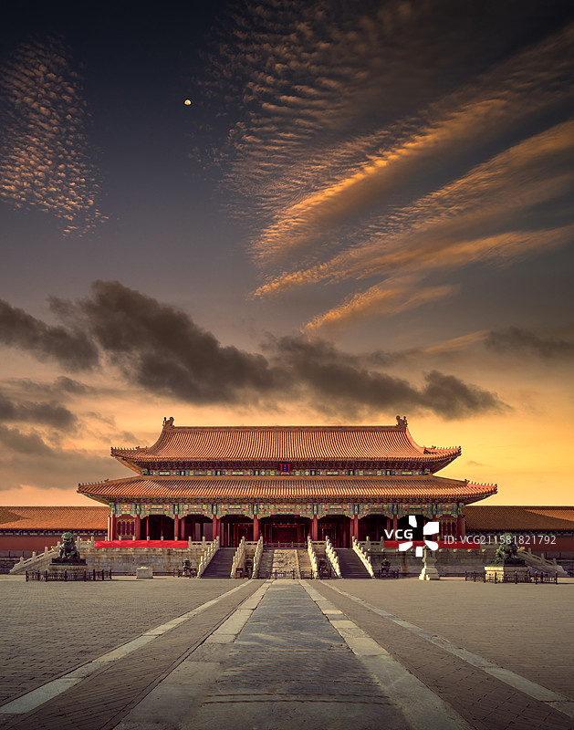 日落时分故宫太和门高清全景图图片素材