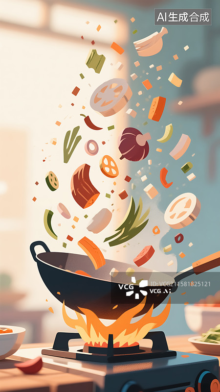 【AI数字艺术】炒菜美食插画图片素材