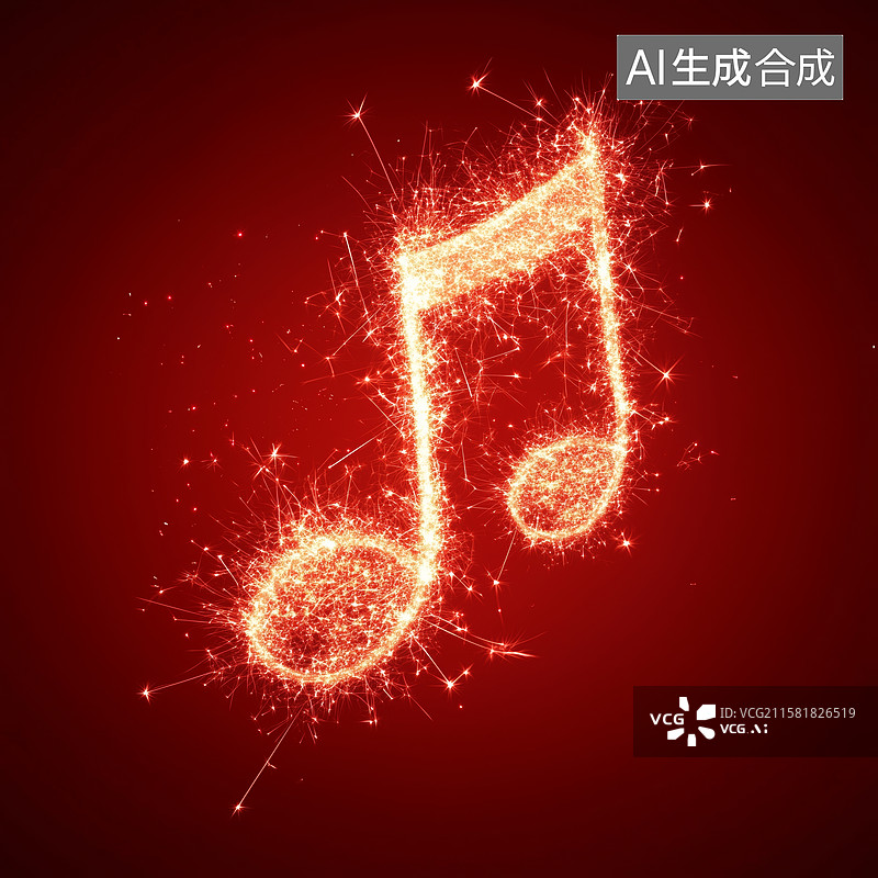 【AI数字艺术】闪耀音乐符号的红色背景图片素材