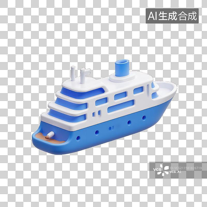 【AI数字艺术】蓝色航海梦想迷你游轮海上之旅图片素材