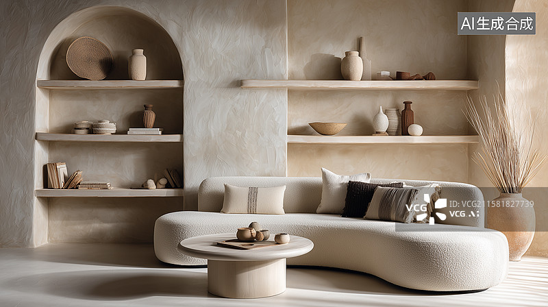 【AI数字艺术】当代波西米亚风客厅图片素材