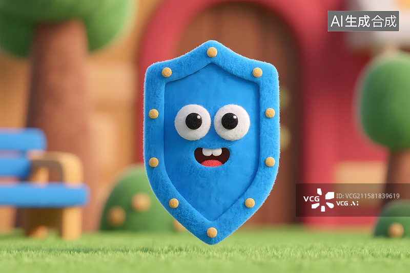 【AI数字艺术】3D卡通毛毡蓝色盾牌图片素材