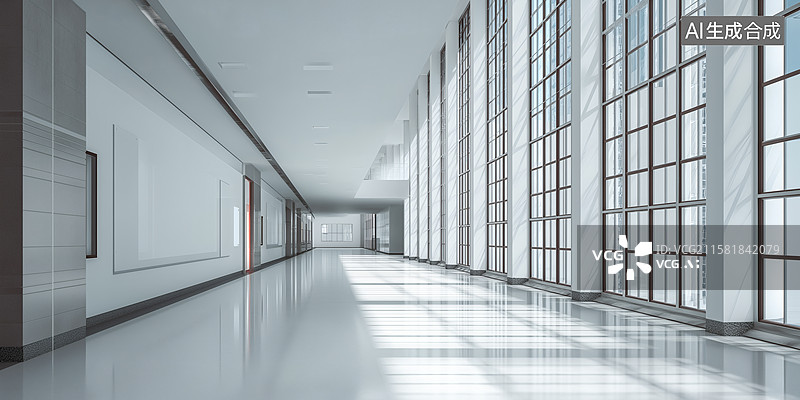【AI数字艺术】现代风格的长廊，光线充足，干净整洁图片素材