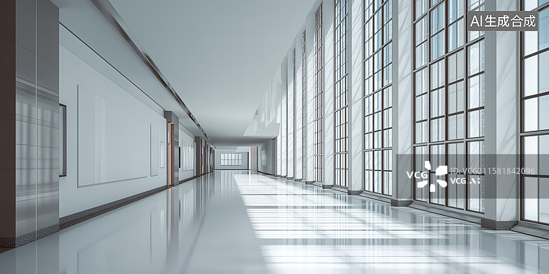 【AI数字艺术】现代风格的长廊，光线充足，干净整洁图片素材