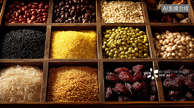 【AI数字艺术】多种谷物和豆类的分类展示图片素材