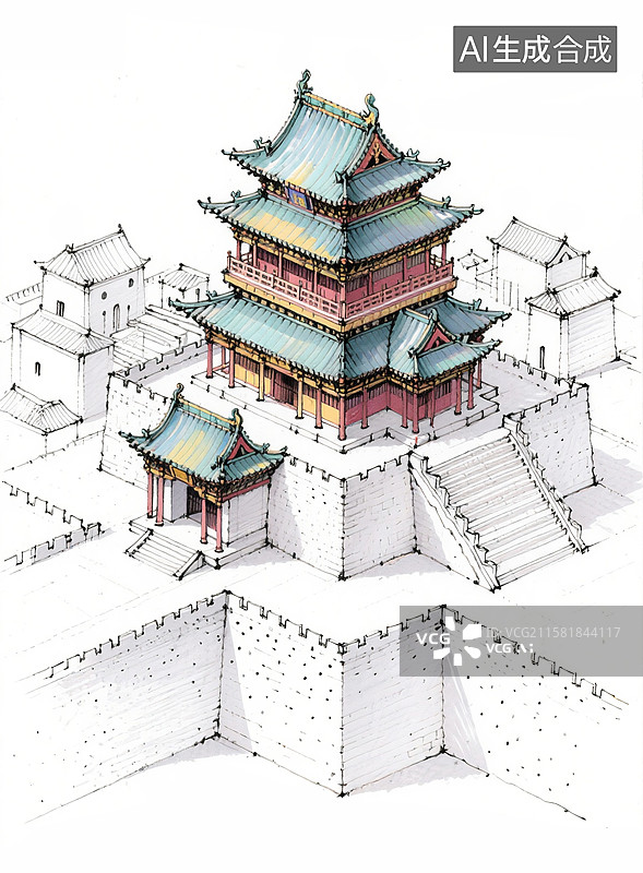 【AI数字艺术】中国古风建筑效果图图片素材