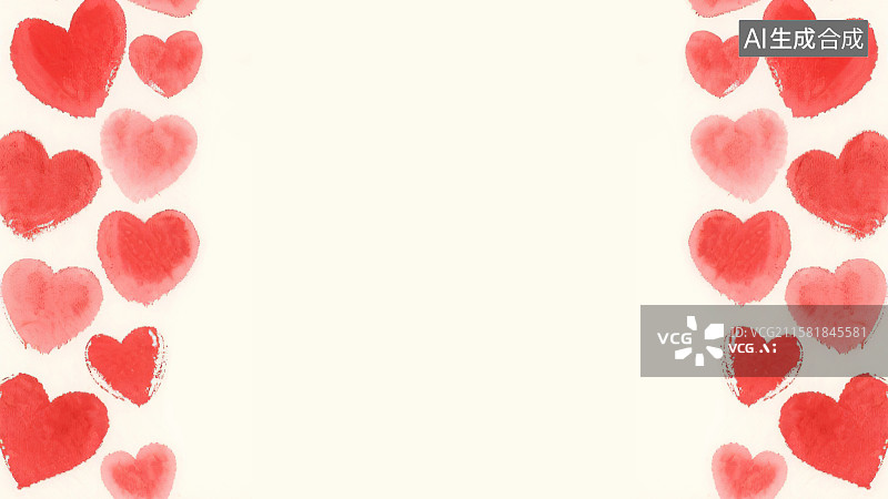 【AI数字艺术】复古中国风水墨画两侧背景，正红色桃心爱心形状手绘装饰画花边边框印花图案 七夕情人节浪漫元素设计素材图片素材