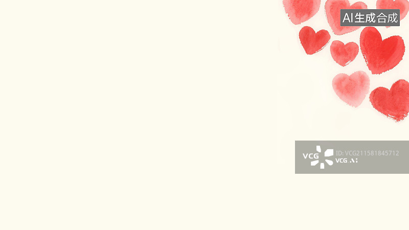 【AI数字艺术】复古中国风水墨画右上背景，正红色桃心爱心形状手绘装饰画花边边框印花图案 七夕情人节浪漫元素设计素材图片素材