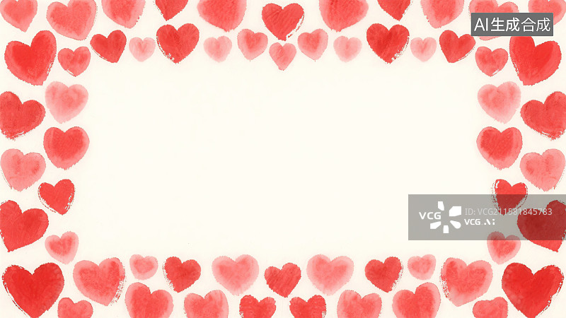 【AI数字艺术】复古中国风水墨画最大背景，正红色桃心爱心形状手绘装饰画花边边框印花图案 七夕情人节浪漫元素设计素材图片素材