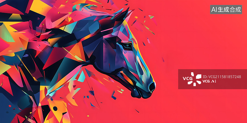 【AI数字艺术】马年抽象插画，彩色马图片素材
