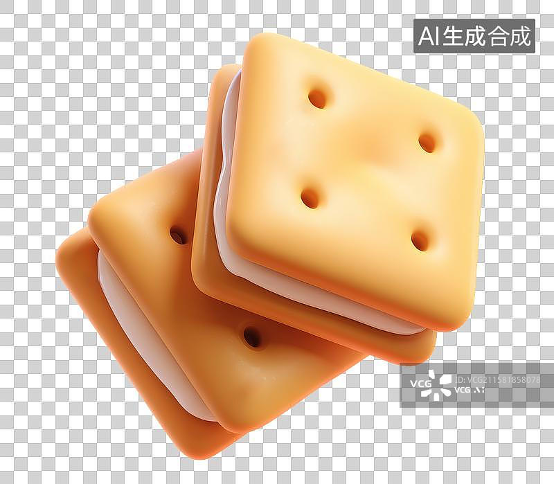 【AI数字艺术】3D夹心苏打饼干插画元素图片素材