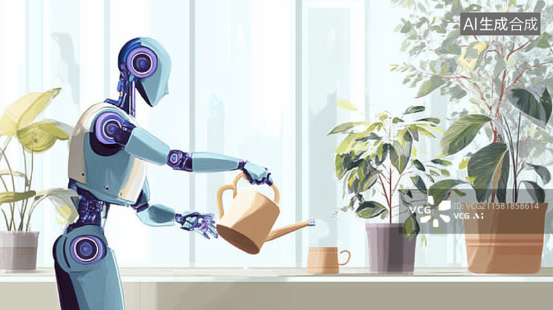 【AI数字艺术】人工智能机器人浇花图片素材