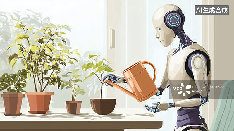 【AI数字艺术】人工智能机器人浇花图片素材