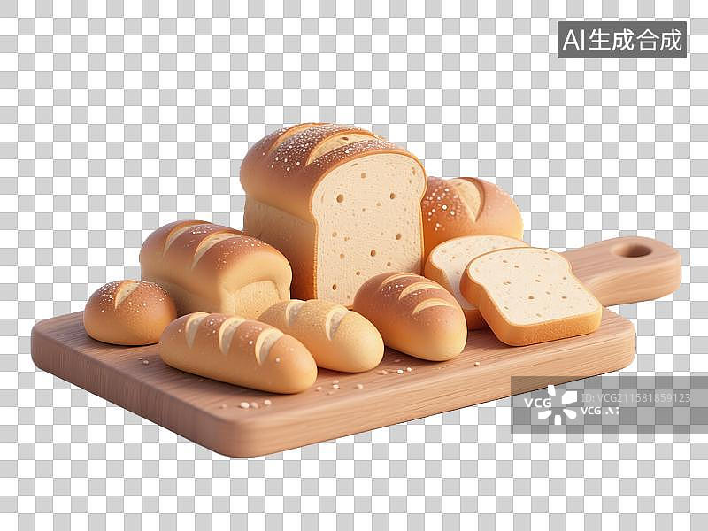 【AI数字艺术】创意3D插画极简砧板上的面包抽象商业背景烹饪早餐下午茶多用途设计元素透明书籍封面图片素材