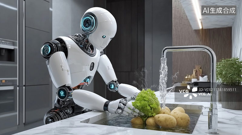 【AI数字艺术】机器人在家洗菜图片素材