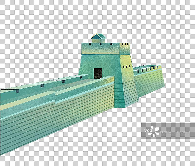 秦皇岛地标建筑景点万里长城山海关老龙头手绘插画元素图片素材