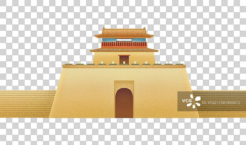 天下第一关山海关手绘建筑插画元素图片素材