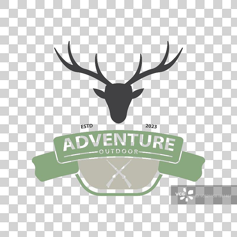 复古简约的野生鹿狩猎冒险标志图片素材