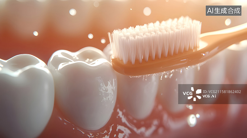 【AI数字艺术】牙齿和牙刷的近距离展示图片素材