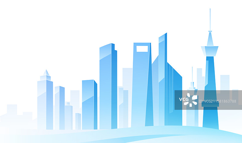 简约蓝色科技感城市天际线建筑渐变背景图片素材