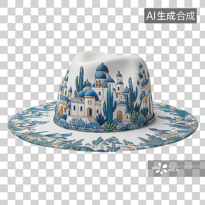 【AI数字艺术】一顶印有插画的帽子图片素材