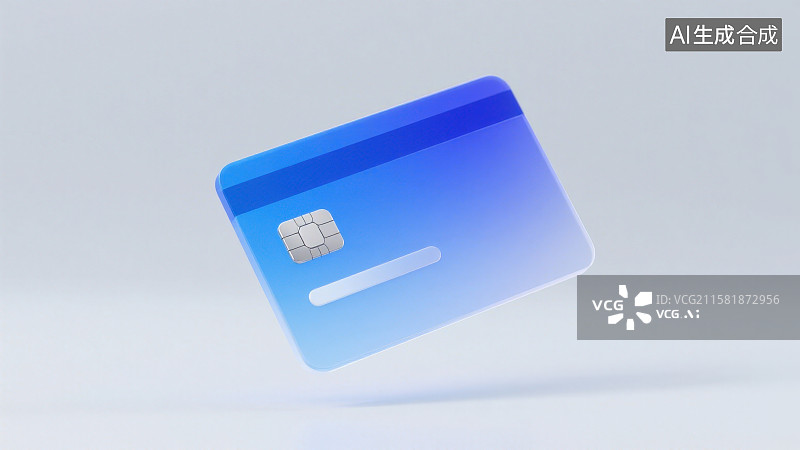 【AI数字艺术】一张半透明渐变蓝色带有芯片带有刷卡磁条的银行卡信用卡图片素材