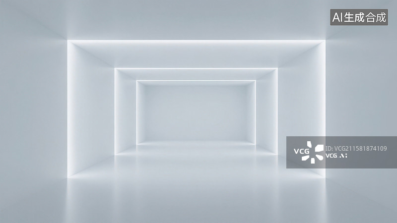【AI数字艺术】白色灯带的空旷封闭工业风隧道通道式人造空间图片素材