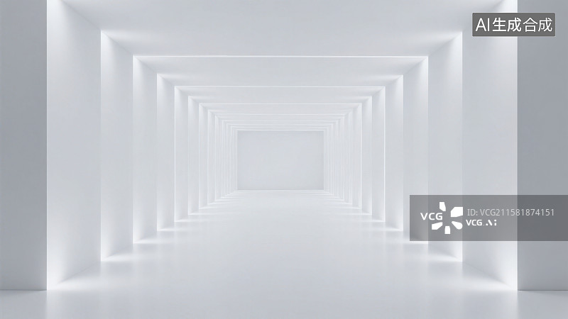 【AI数字艺术】白色灯带的空旷封闭工业风隧道通道式人造空间图片素材