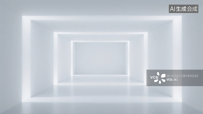 【AI数字艺术】白色灯带的空旷封闭工业风隧道通道式人造空间图片素材
