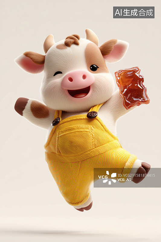 【AI数字艺术】一只牛拿着牛肉干3D插画图片素材