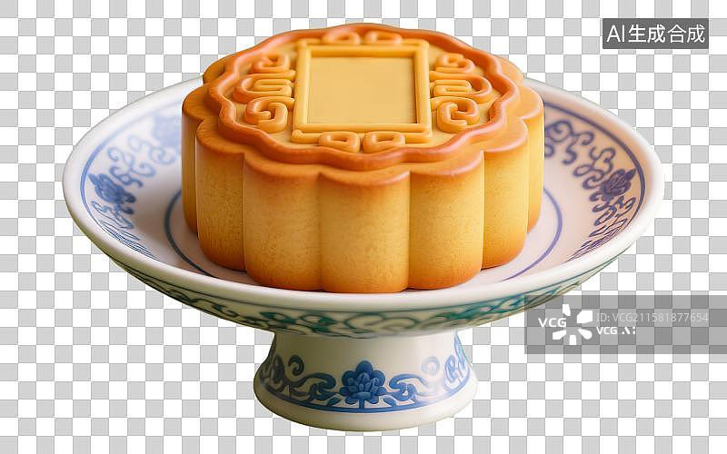 【AI数字艺术】中秋节美食烘烤月饼新国风高足盘高脚盘陶瓷托盘中式氛围场景设计素材免扣元素3D三维立体卡通花纹标志留白图片素材