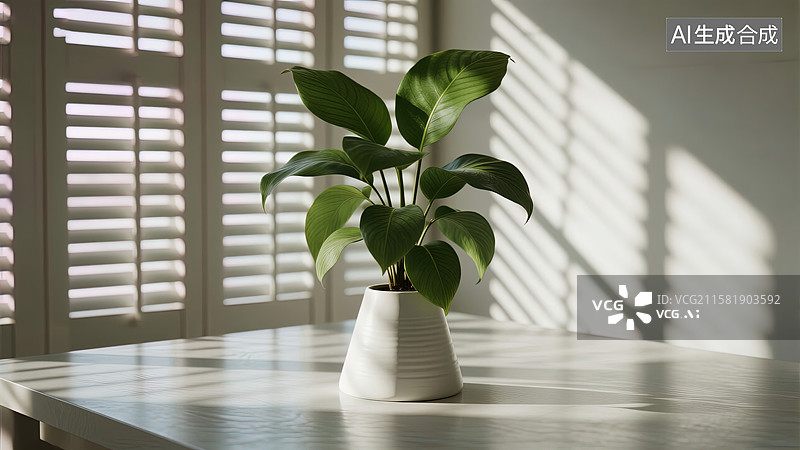 【AI数字艺术】窗台上的绿意生机图片素材