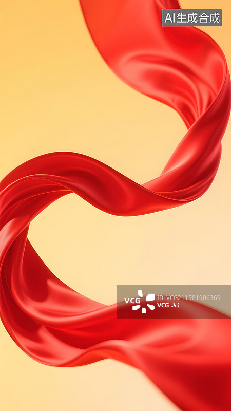 【AI数字艺术】黄色渐变背景上的红色丝绸图片素材