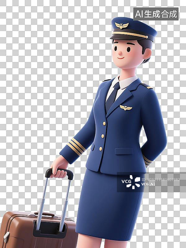 【AI数字艺术】3D渲染卡通人物，空姐，空乘人员，机场，航空公司，服务业，工作，劳动节，免抠元素图片素材