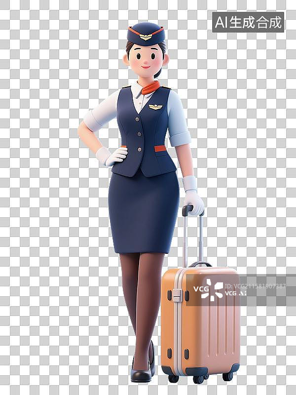 【AI数字艺术】3D渲染卡通人物，空姐，空乘人员，机场，航空公司，服务业，工作，劳动节，免抠元素图片素材